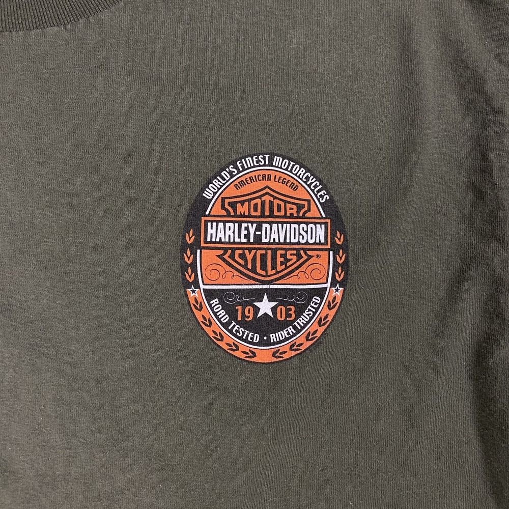 Vintage Y2K Harley Davidson Cropped T-Shirt Size Large Green Johnson City TN - Picture 4 of 10